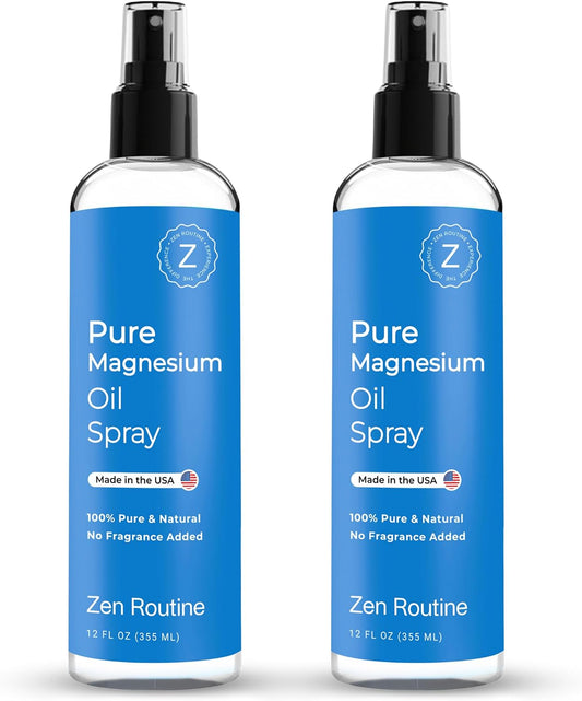 12 fl oz Zen Routine Pure Magnesium Oil Spray for Fast Absorption, 100% Organic, Promotes Relaxation and Calm Sleep - Made in USA