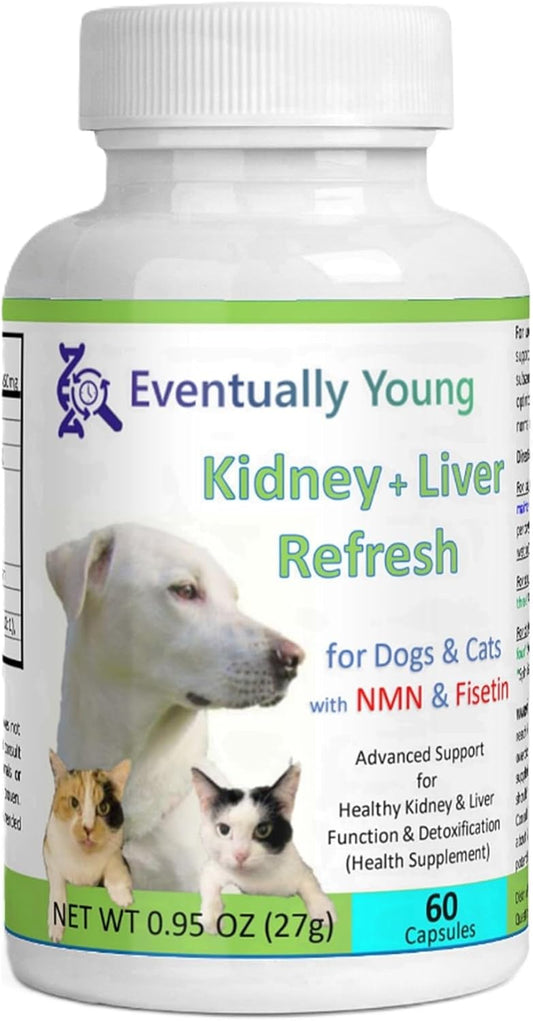 12-in-1 Kidney & Liver Support Supplement for Cats & Dogs - with NMN & Fisetin - Super Phosphate Binder for Healthy Aging & Longevity - 60 Capsules