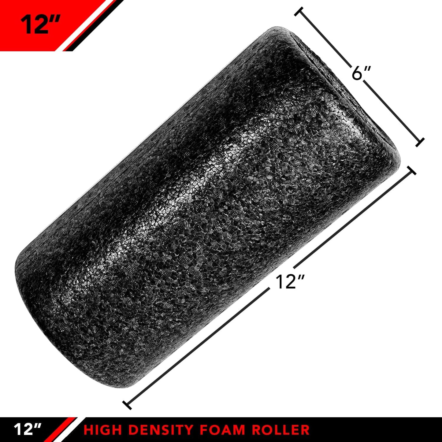 12-Inch Black High Density Foam Roller by JFIT for Deep Tissue Muscle Massage and Recovery