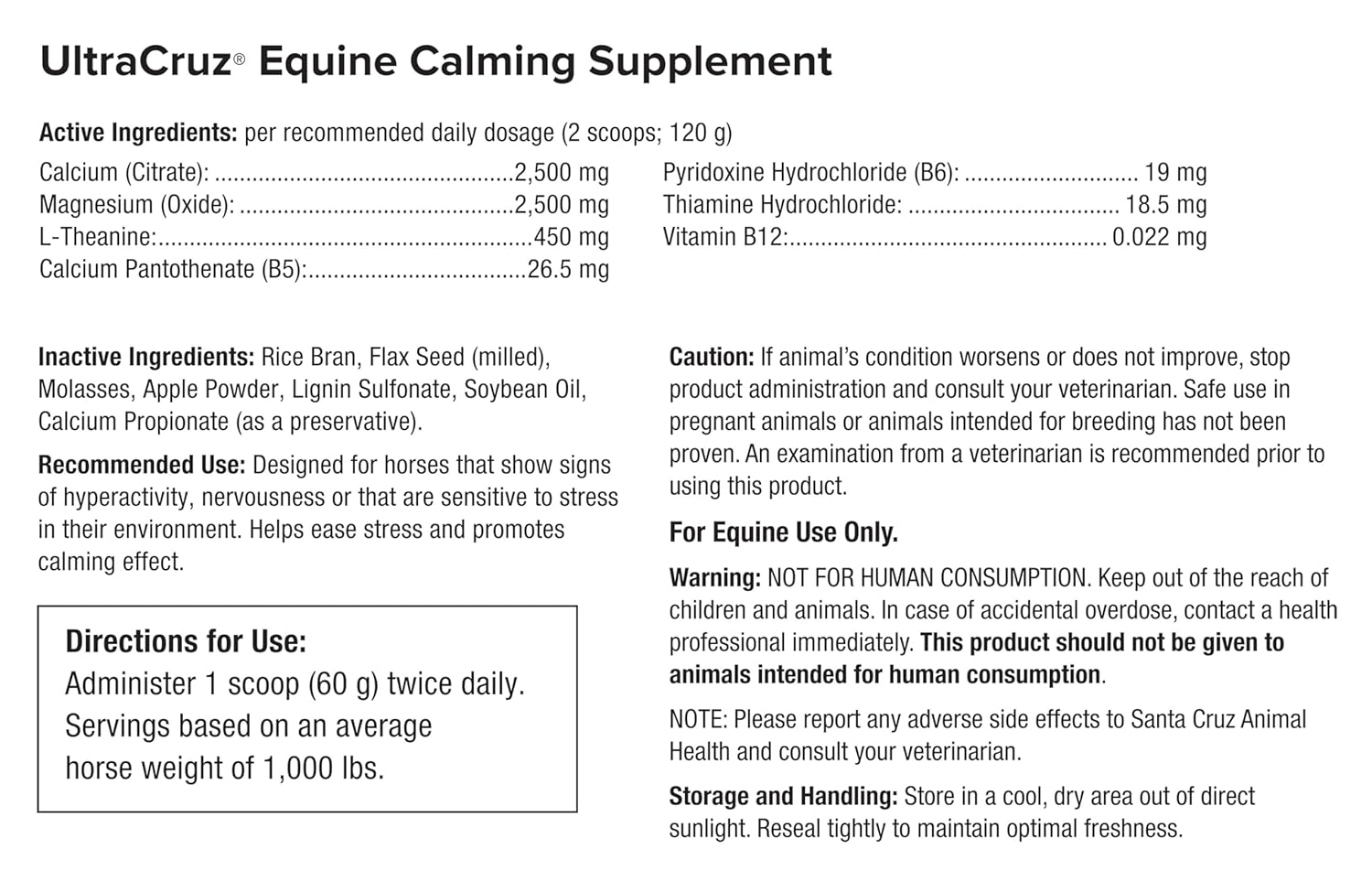 12 lb Pellet UltraCruz Equine Calming Supplement - Horse Anxiety Relief