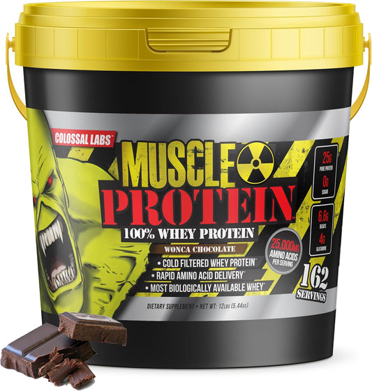 12 lbs of Chocolate Whey Protein Powder by COLOSSAL LABS - Cold Filtered, 25g Protein, 6.6g BCAAs - Packaging May Vary