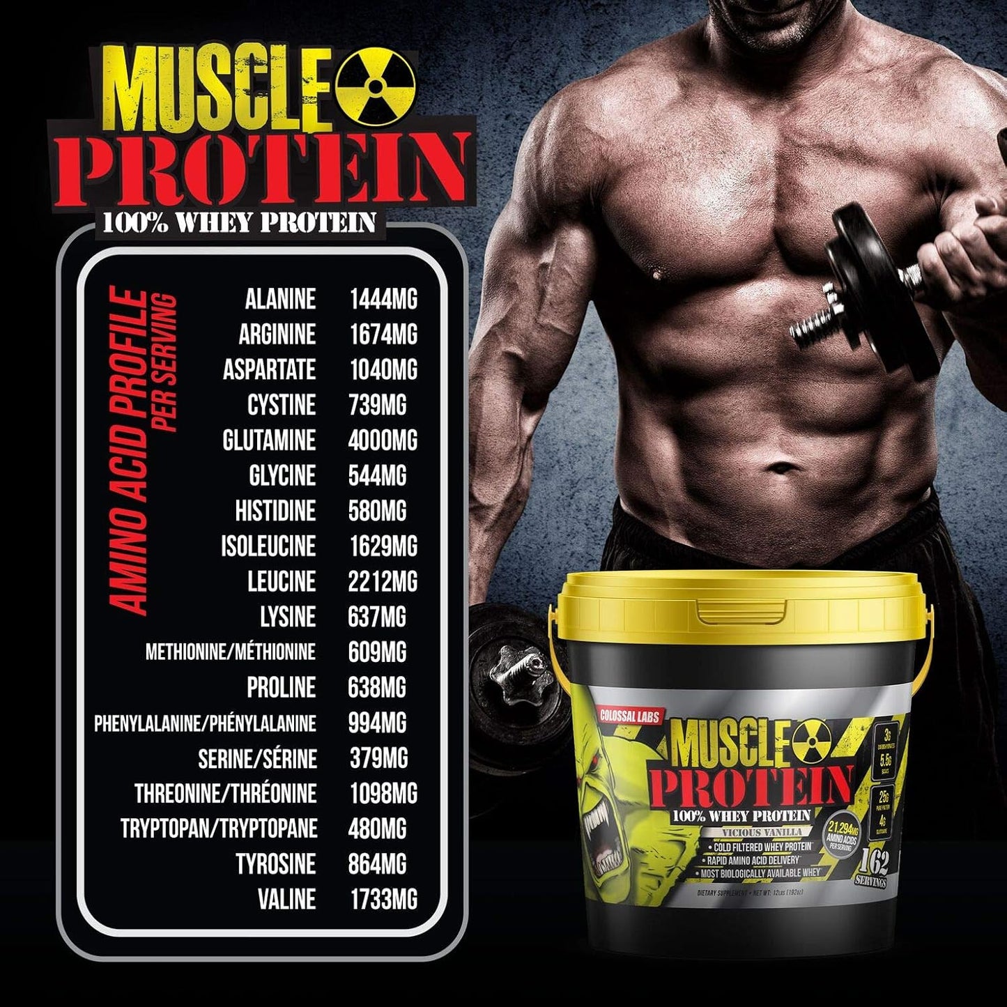 12 lbs of Chocolate Whey Protein Powder by COLOSSAL LABS - Cold Filtered, 25g Protein, 6.6g BCAAs - Packaging May Vary
