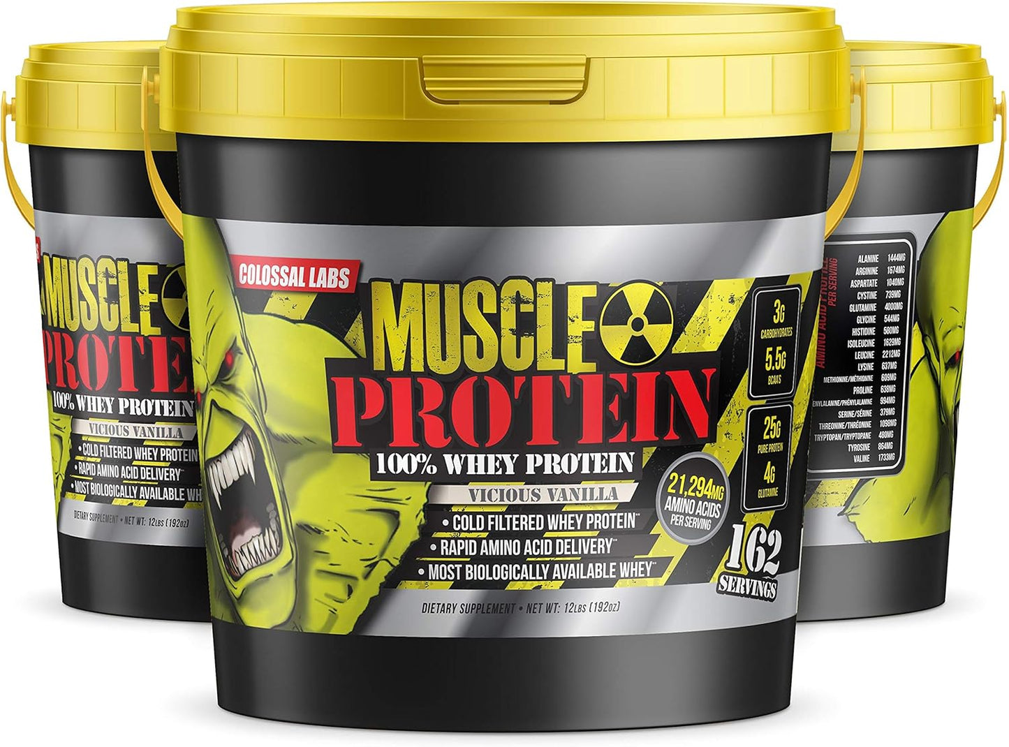 12 lbs of Chocolate Whey Protein Powder by COLOSSAL LABS - Cold Filtered, 25g Protein, 6.6g BCAAs - Packaging May Vary