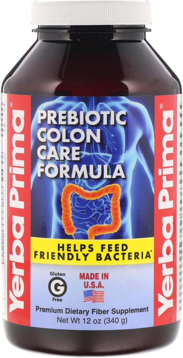 12 Ounce Yerba Prima Prebiotic Colon Care Formula Powder - Premium Gluten Free Dietary Fiber Supplement, Non-GMO, Made in USA
