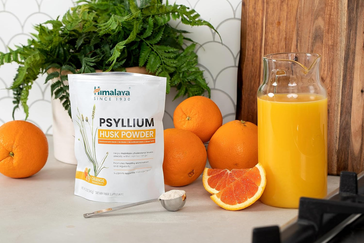 12 oz Himalaya Orange Psyllium Husk Powder for Digestive Support - Vegan, Gluten Free, Sugar Free, Easy-to-Mix Fiber Supplement