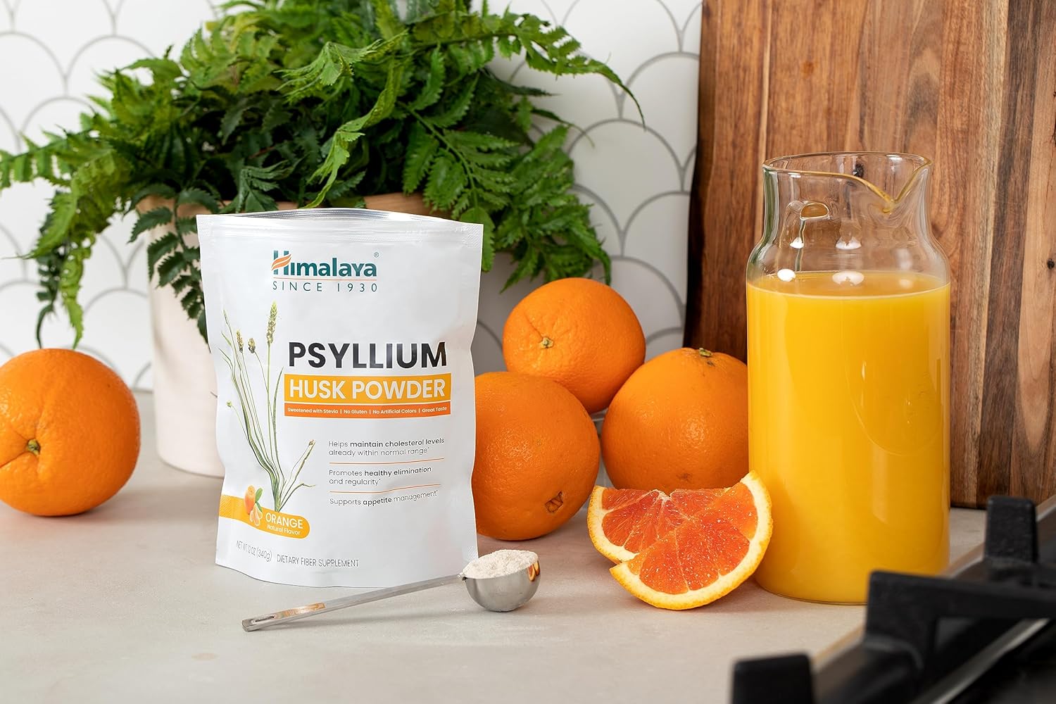 12 oz Himalaya Orange Psyllium Husk Powder for Digestive Support - Vegan, Gluten Free, Sugar Free, Easy-to-Mix Fiber Supplement