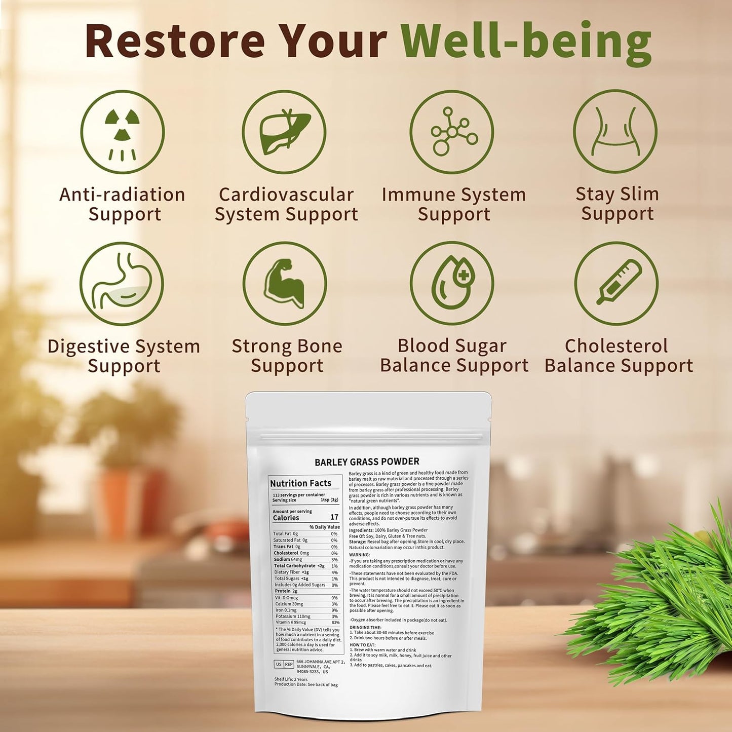 12 oz Hudetex Barley Grass Juice Powder - Pure Wheatgrass Powder for Cardiovascular, Liver & Digestive Health - Vegan & Sugar-Free