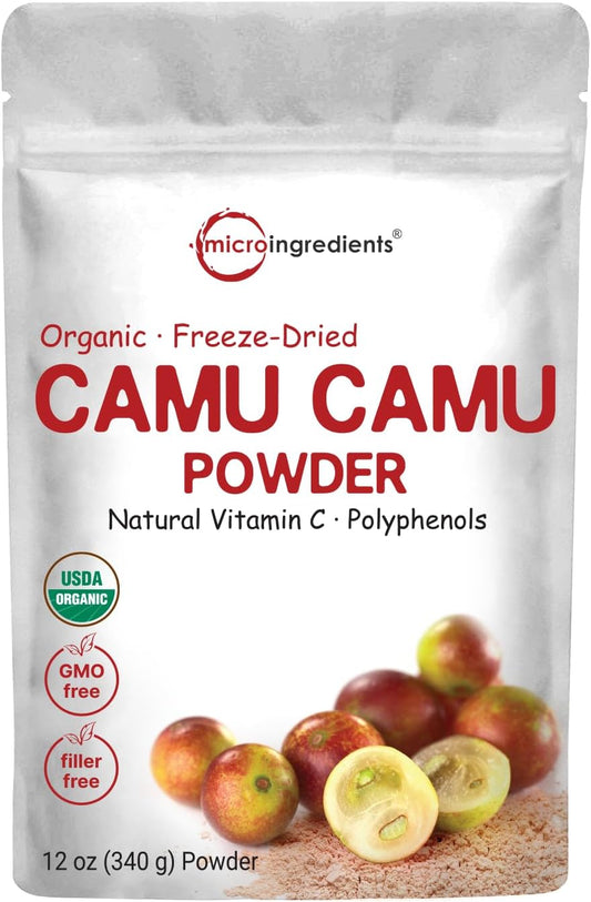 12 oz Micro Ingredients Organic Camu Camu Powder - High Vitamin C Level, Fresh Freeze-Dried Berries, GMO-Free, Vegan