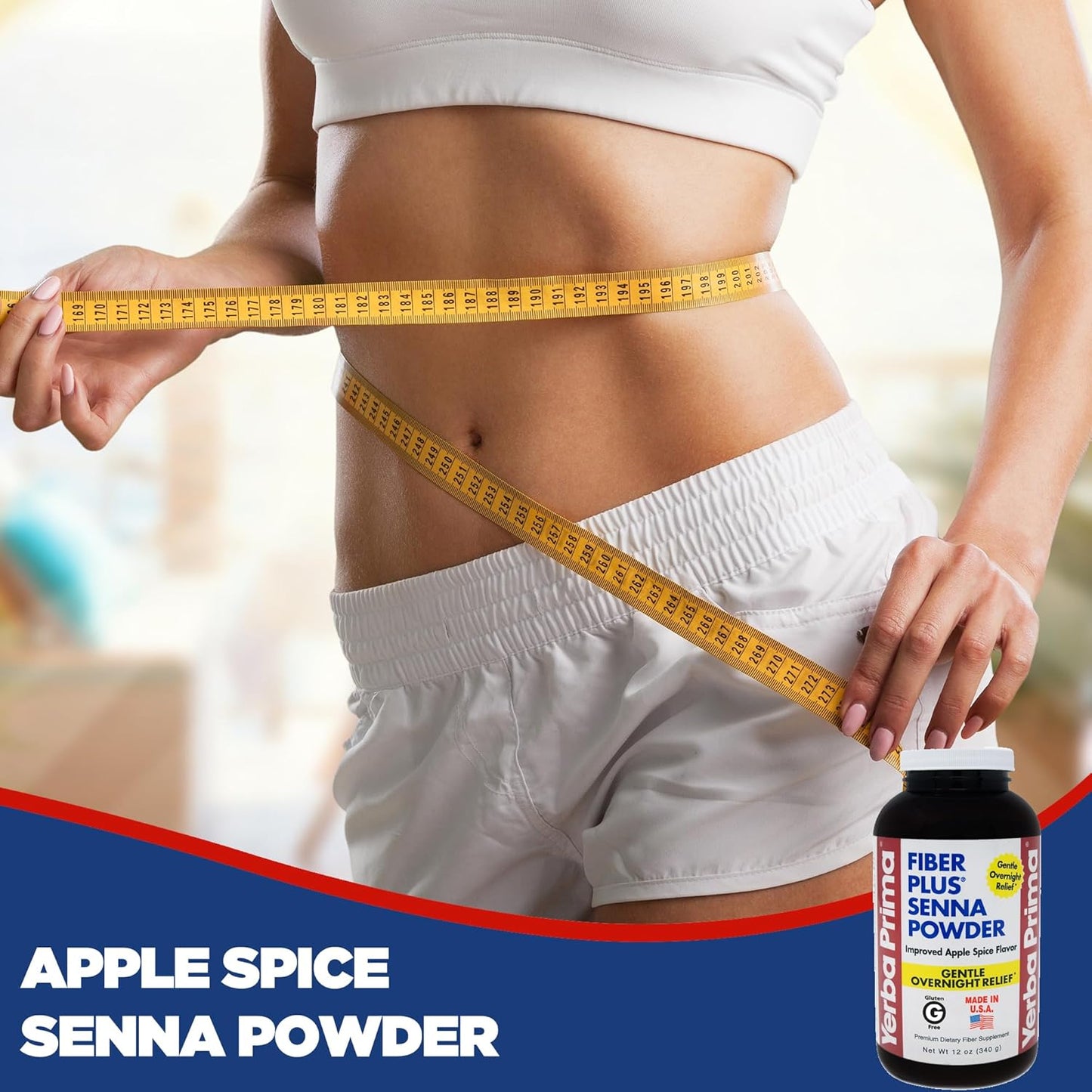 12 oz Yerba Prima Fiber Plus Senna Powder - Apple Spice Flavor, Stevia Sweetened, Gentle Overnight Relief, Restores Regularity