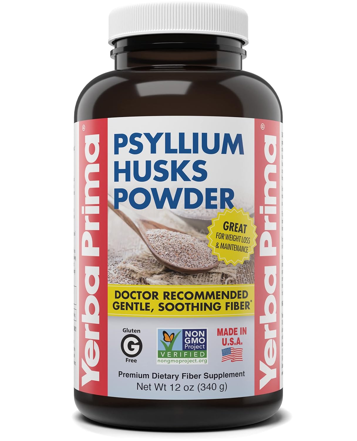 12 oz Yerba Prima Psyllium Husks Fiber Powder for Colon Cleanse and Gut Health - Vegan, Non-GMO, Gluten Free