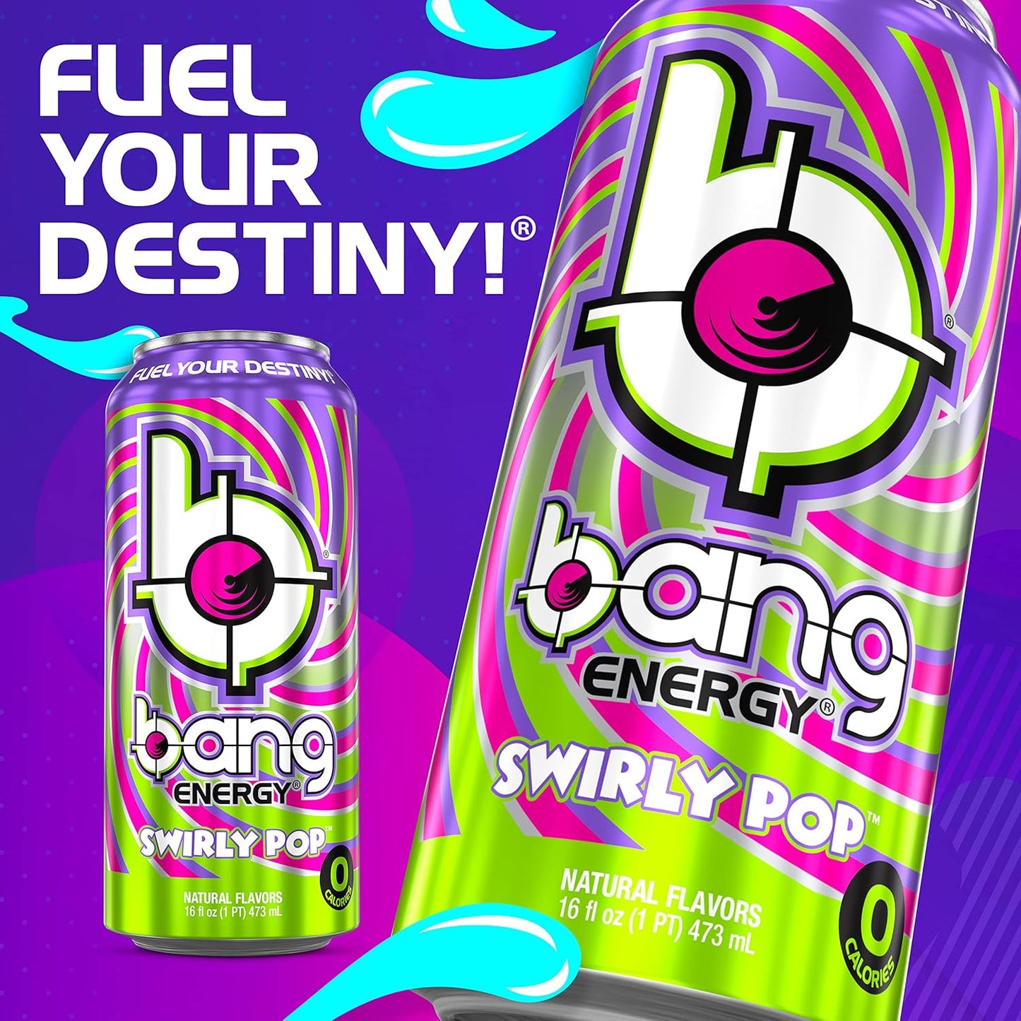 12-Pack Bang Energy Swirly Pop Sugar-Free Energy Drink 16 oz