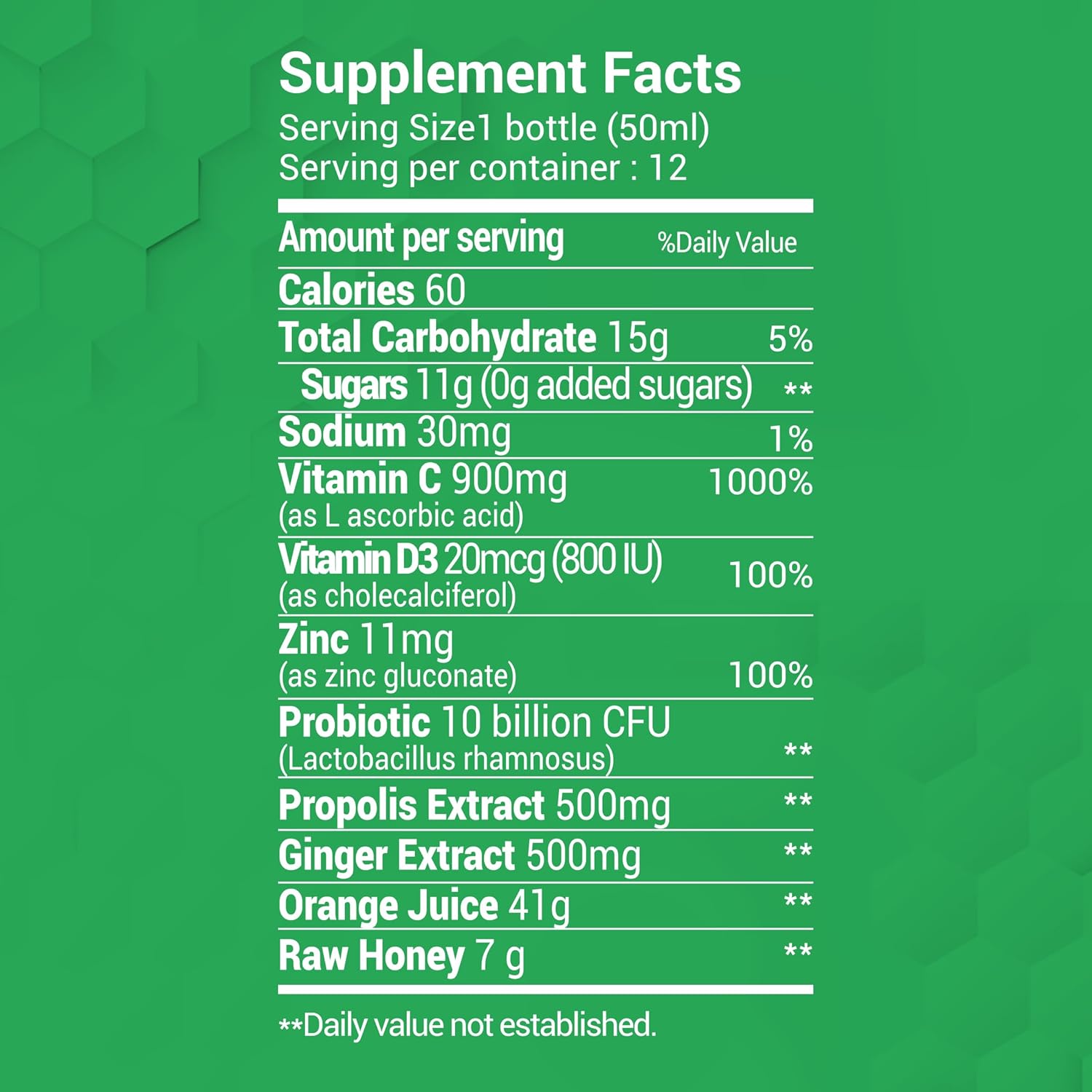 12 Pack BEE & YOU Propolis Immune Shot with Probiotic, Vitamin C, D3, Zinc, Ginger for Immune & Digestive Health - 1.69 fl. oz