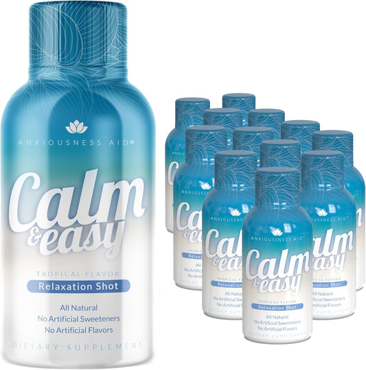 12 Pack Diamond Clouds Calm & Easy Shot with KSM-66 Ashwagandha and Suntheanine L Theanine for Stress Relief, Relaxation, Focus, and Mood Boost - 2 oz Liquid Bottle