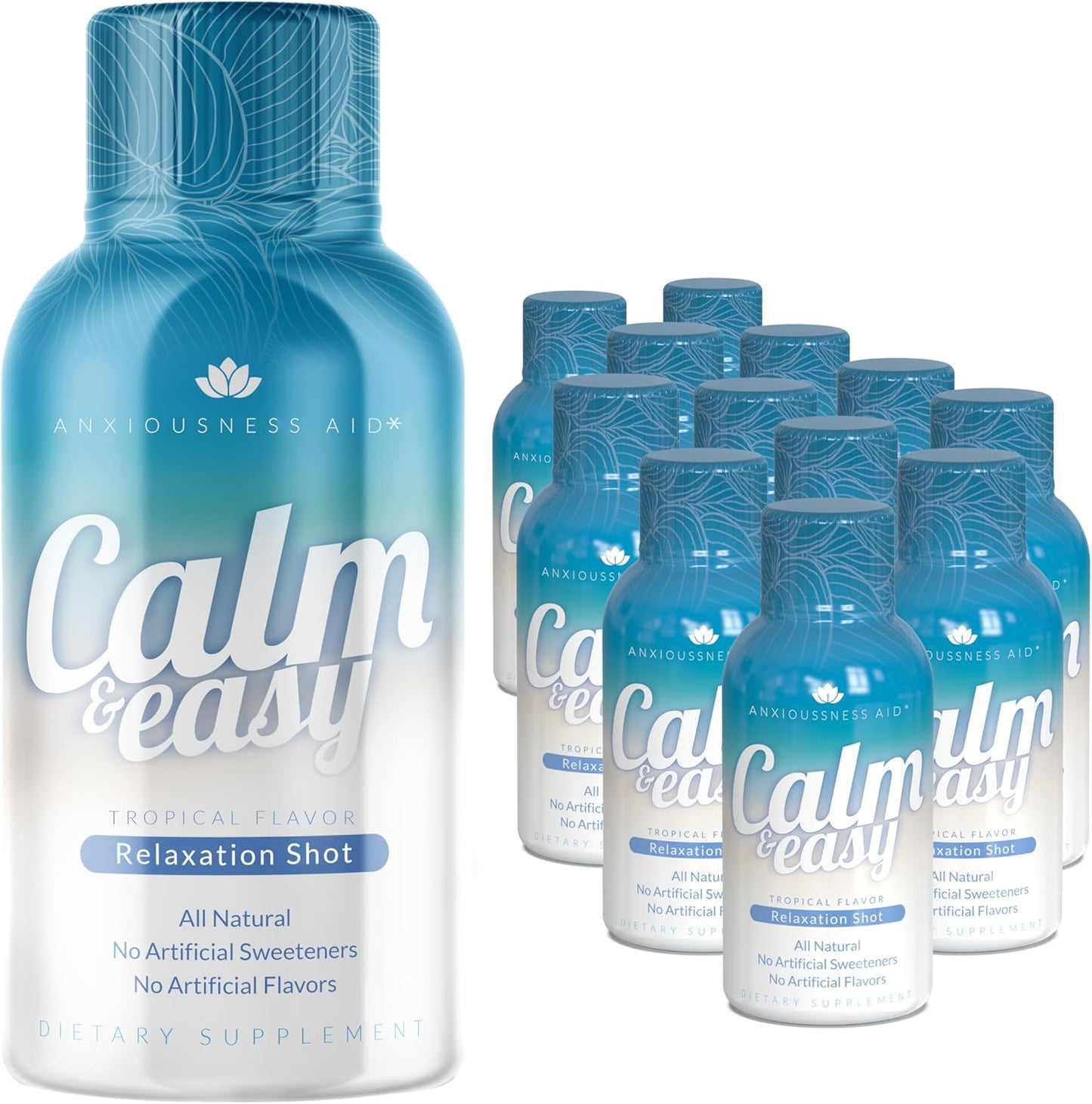 12 Pack Diamond Clouds Calm & Easy Shot with KSM-66 Ashwagandha and Suntheanine L Theanine for Stress Relief, Relaxation, Focus, and Mood Boost - 2 oz Liquid Bottle