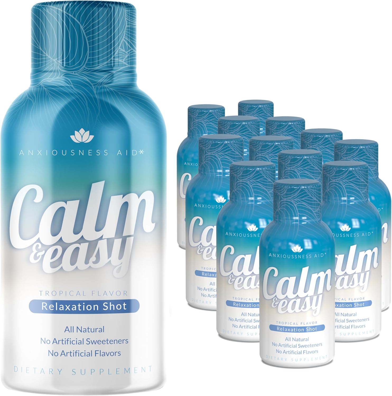 12 Pack Diamond Clouds Calm & Easy Shot with KSM-66 Ashwagandha and Suntheanine L Theanine for Stress Relief, Relaxation, Focus, and Mood Boost - 2 oz Liquid Bottle