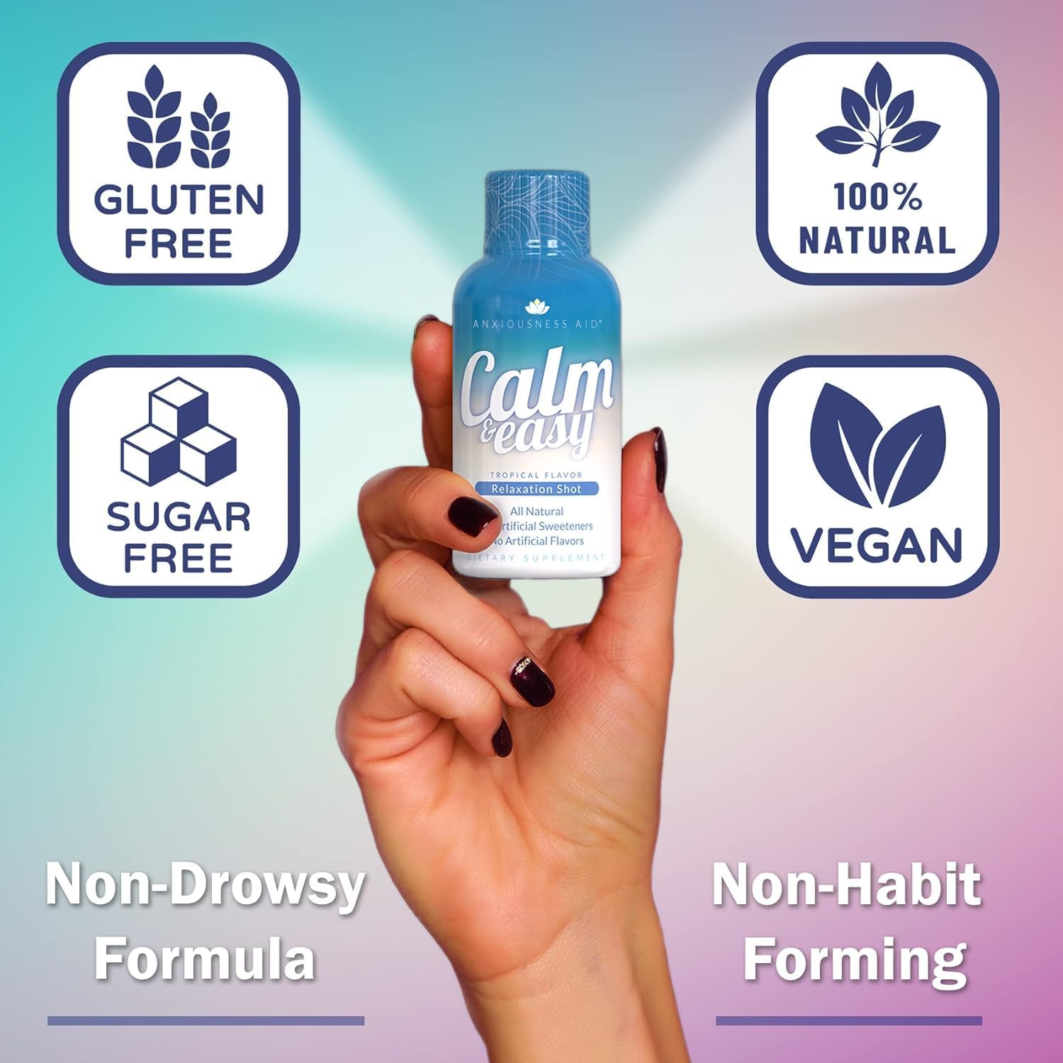 12 Pack Diamond Clouds Calm & Easy Shot with KSM-66 Ashwagandha and Suntheanine L Theanine for Stress Relief, Relaxation, Focus, and Mood Boost - 2 oz Liquid Bottle