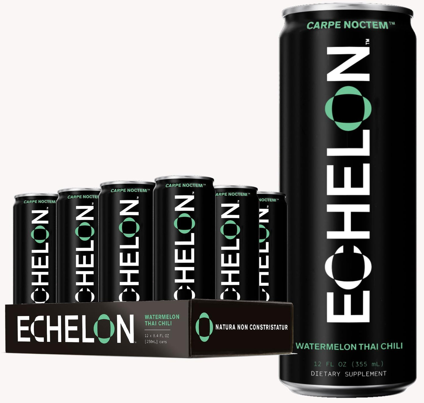 12-Pack Echelon Pre-Workout Energy Drink - Watermelon Chili Flavor - Vegan Supplement with 300mg Caffeine, Beta-Alanine, L-Theanine & Fiber for Peak Performance