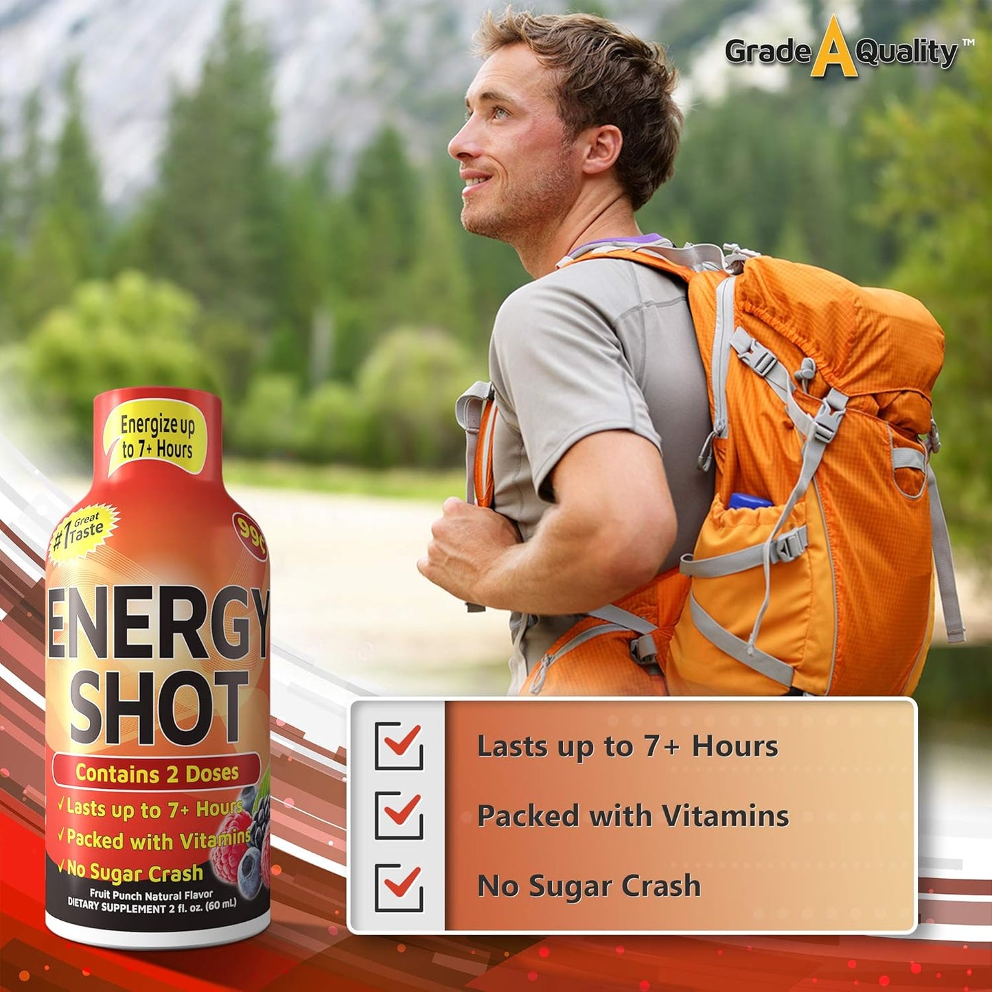 12-Pack Grade A Fruit Punch Shots with Up to 7+ Hours of Energy