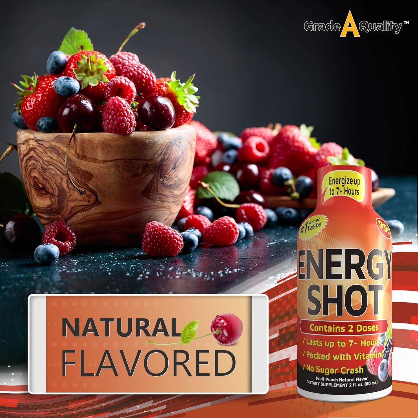 12-Pack Grade A Fruit Punch Shots with Up to 7+ Hours of Energy