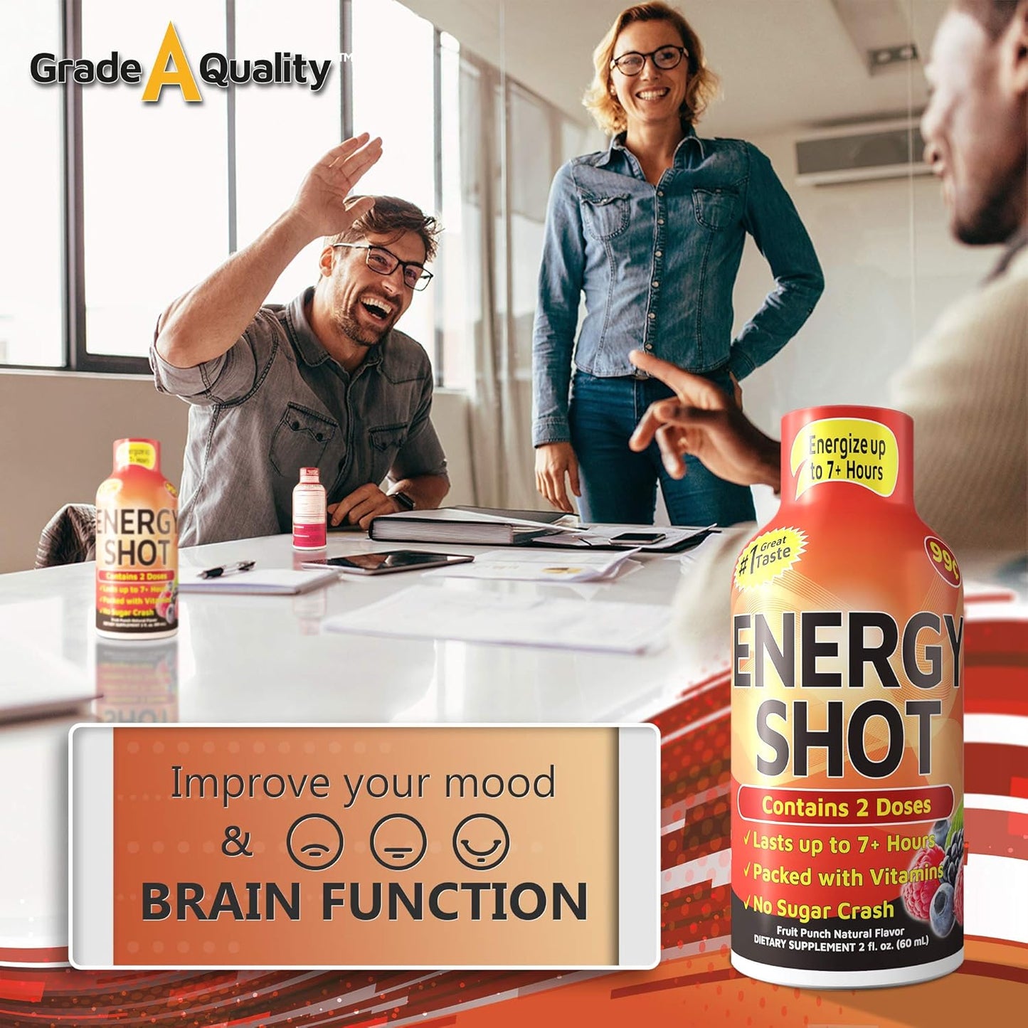 12-Pack Grade A Fruit Punch Shots with Up to 7+ Hours of Energy