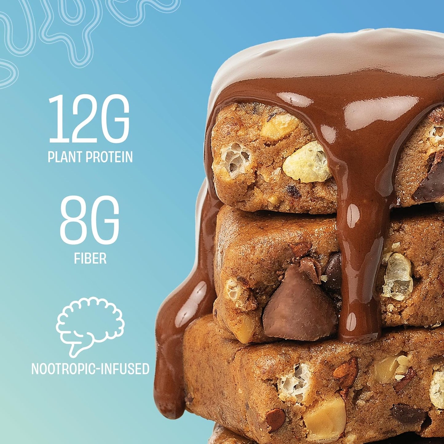 12-Pack Mindright Superfood Vegan Protein Bars - Gluten-Free, Non-GMO, Low Sugar, Brain-Boosting Snack for Mood, Energy, Focus - Chocolate Chip Crunch Flavor