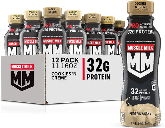 12-Pack Muscle Milk Pro Series Cookies 'n Creme Shake, 11.16 Fl Oz Bottles - High Protein Shake for Muscle Recovery and Growth