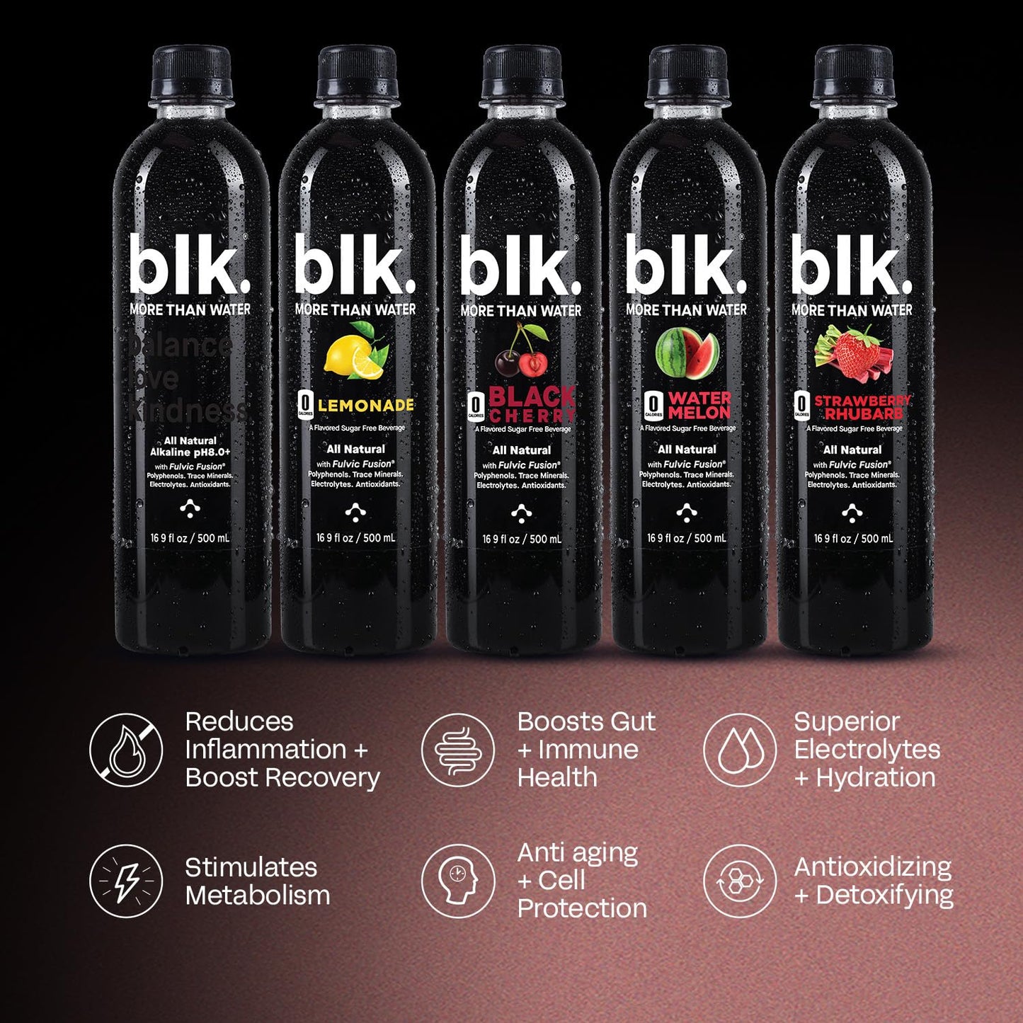 12 Pack of blk. Alkaline Watermelon Water, 500 mL Each, pH 8, Fulvic & Humic Acid, Trace Minerals, Electrolytes for Cell Hydration & Repair