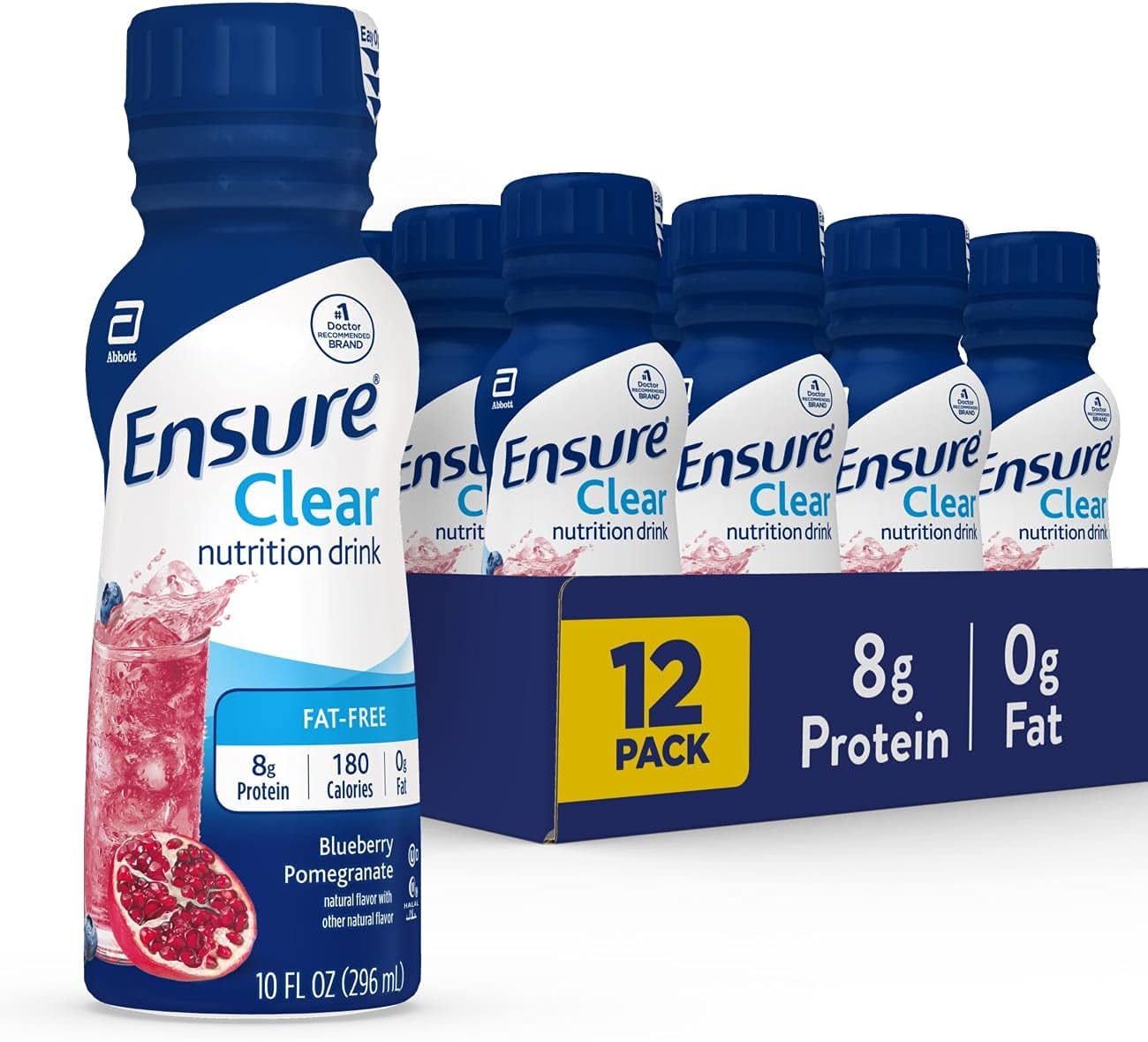 12 Pack of Ensure Clear Liquid Nutrition Drink, Blueberry Pomegranate Flavor, 0g Fat, 8g Protein, 10 Fl Oz Bottle, Gluten Free + 24 Pack of Ensure High Protein Strawberry Nutrition Shake