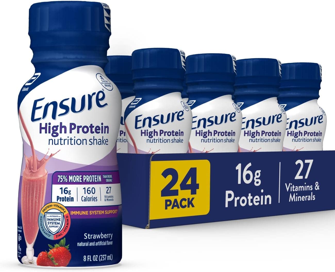 12 Pack of Ensure Clear Liquid Nutrition Drink, Blueberry Pomegranate Flavor, 0g Fat, 8g Protein, 10 Fl Oz Bottle, Gluten Free + 24 Pack of Ensure High Protein Strawberry Nutrition Shake