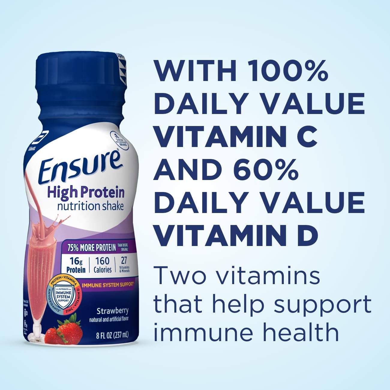 12 Pack of Ensure Clear Liquid Nutrition Drink, Blueberry Pomegranate Flavor, 0g Fat, 8g Protein, 10 Fl Oz Bottle, Gluten Free + 24 Pack of Ensure High Protein Strawberry Nutrition Shake