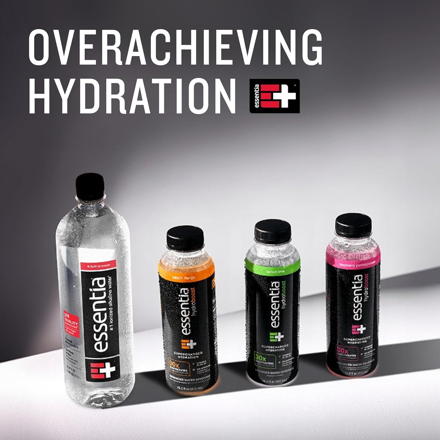 12 Pack of Essentia Hydroboost Peach Mango Enhanced Bottled Water - 15.2 fl. oz. (450 mL) - Hydrolyte Blend with B-Complex Vitamins and Electrolytes - Clean Taste & Supercharged Hydration