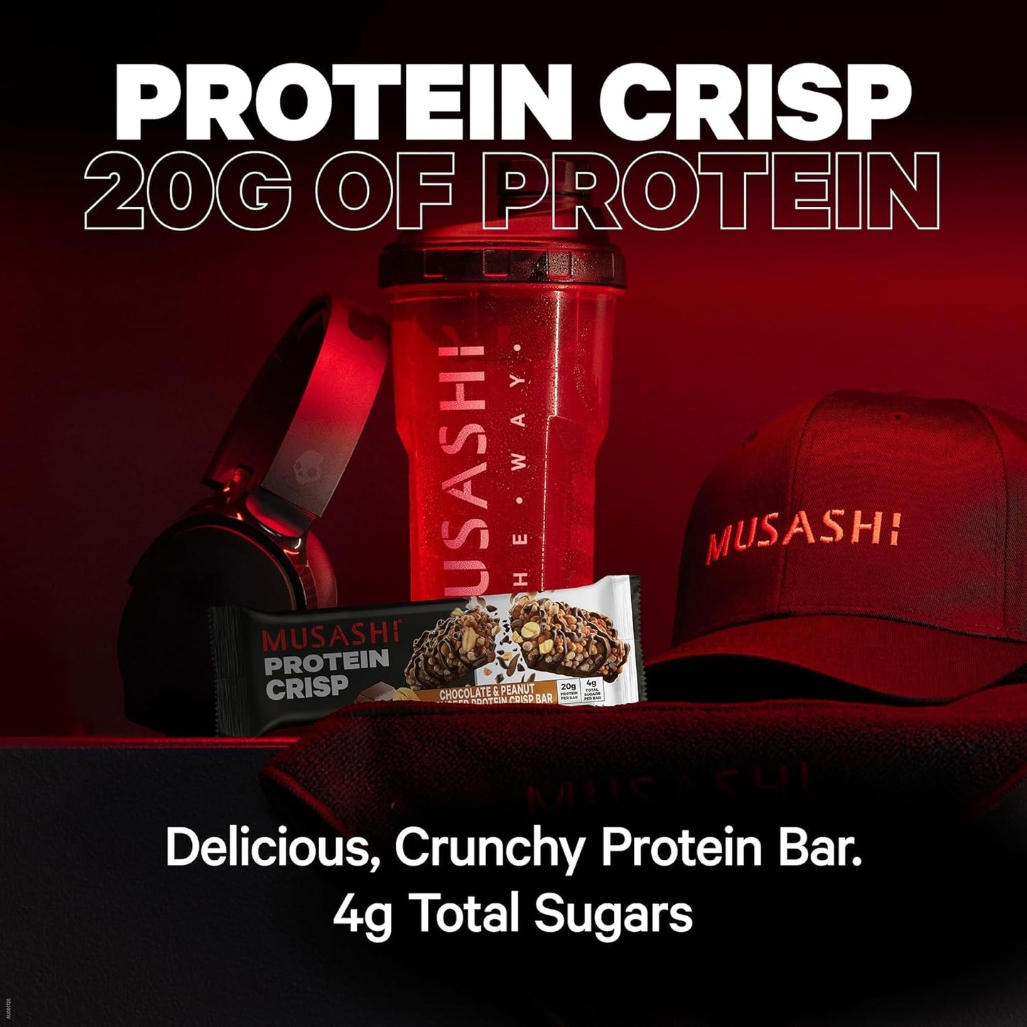 12 Pack of MUSASHI Vanilla & Caramel Protein Crisp Bars - 20g Protein, 4g Sugars, Post Workout Snack