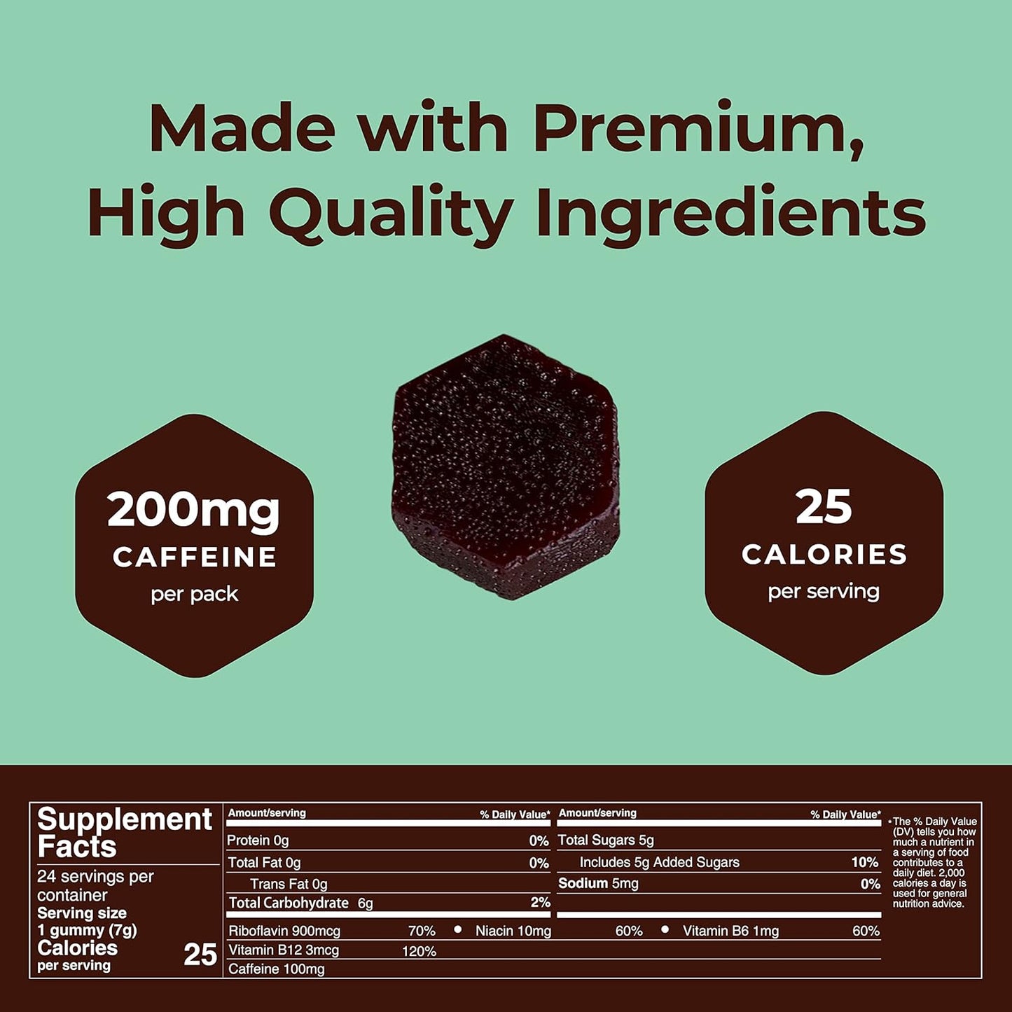 12-Pack of SGC Seattle Gummy Company Mint Chocolate Mocca Energy Gummies - Vegan, Nootropic, Plant-Based, Gluten Free - 200mg Caffeine