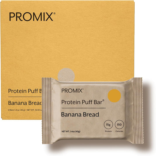 12-Pack Promix Protein Puff Bars - Banana Bread & Marshmallow Crispy Treat - Healthy On-The-Go Snack - High Protein, Low Calorie, Non-GMO, Gluten/Soy/Corn-Free