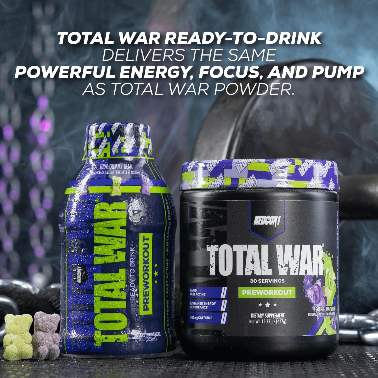 12-Pack REDCON1 Total War Ready to Drink Preworkout, Baja Bomb - 350mg Caffeine, Beta Alanine, Citrulline Malate - Fast Acting Pump Boost