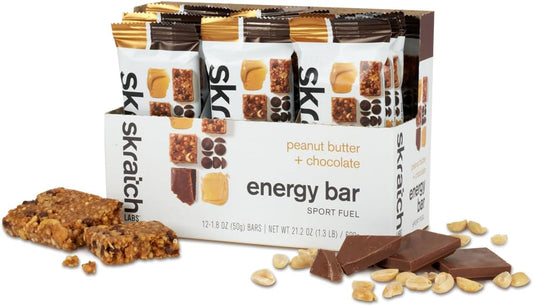 12 Pack SKRATCH LABS Plant Based Peanut Butter Chocolate Energy Bars - Low Sugar, 5g Protein - Non-GMO, Gluten Free, Soy Free, Vegan, Kosher Snack