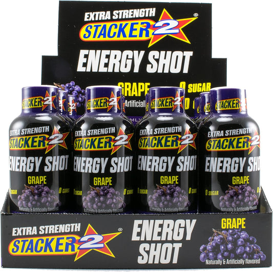 12-Pack Stacker 2 Extreme Energy Shot, Extra Strength, Grape Flavor, 2 fl oz