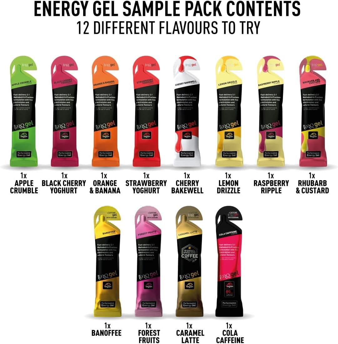 12-Pack Torq Energy Gel Sample: Natural & Vegan Running/Cycling/Sports Gels - Quick Release Energy with 30g Carbohydrates