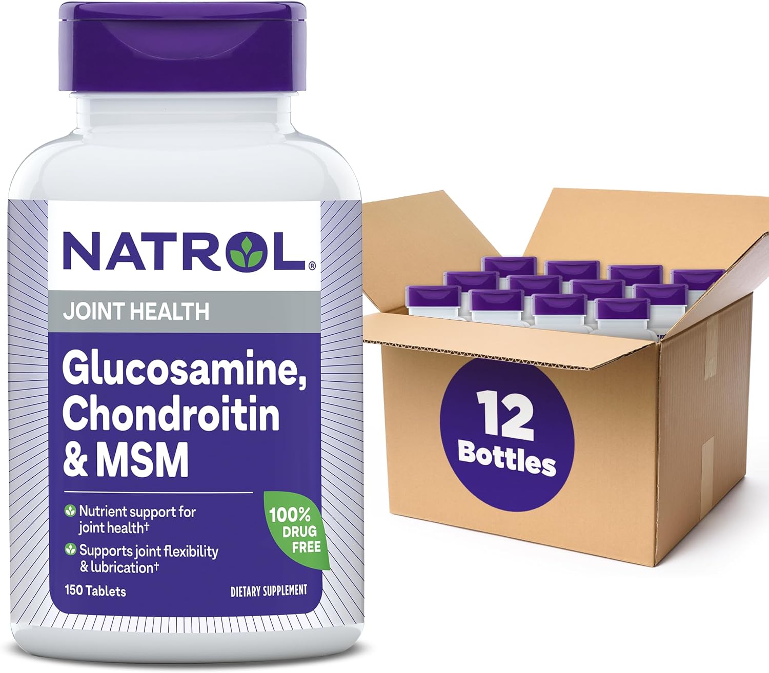 12 Packs of Natrol Glucosamine Chondroitin and MSM Tablets, 150-Count