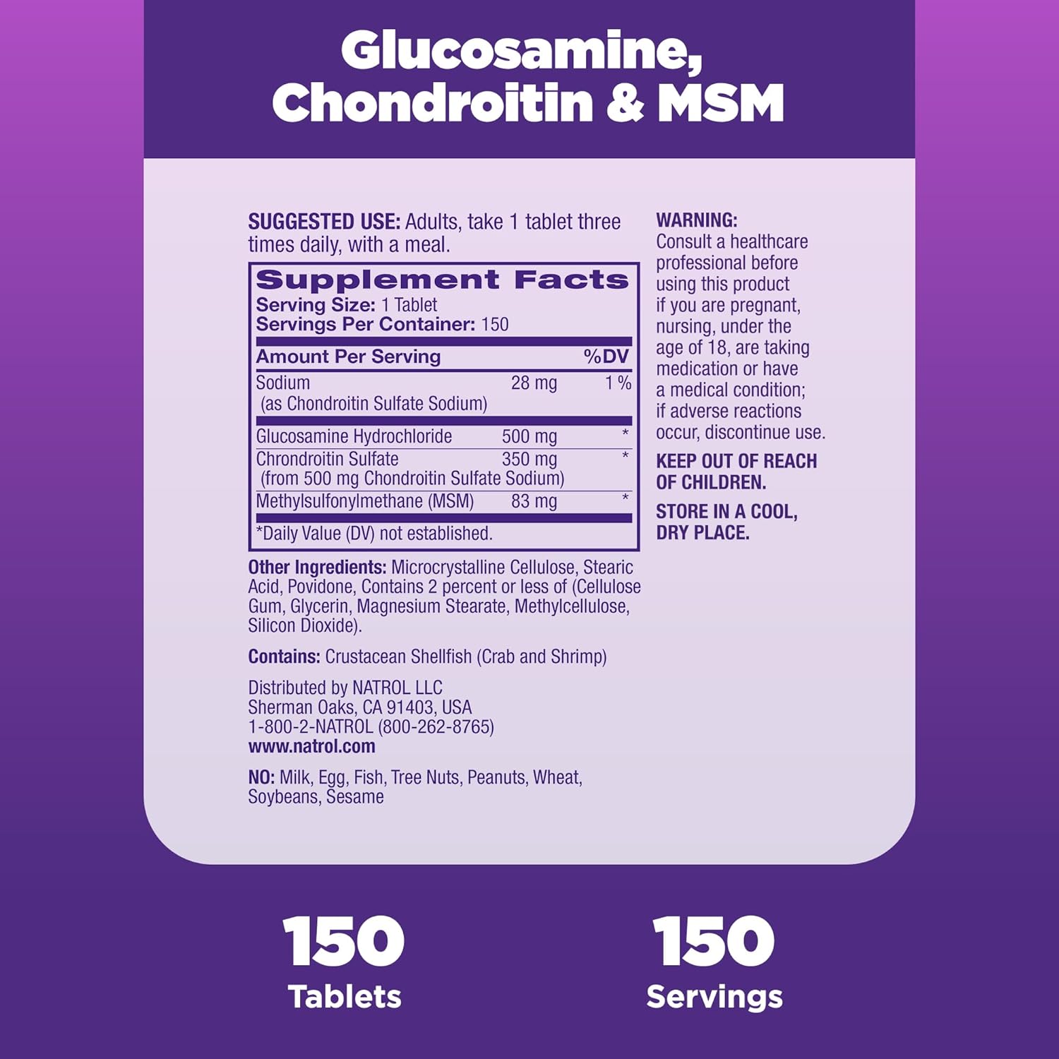 12 Packs of Natrol Glucosamine Chondroitin and MSM Tablets, 150-Count