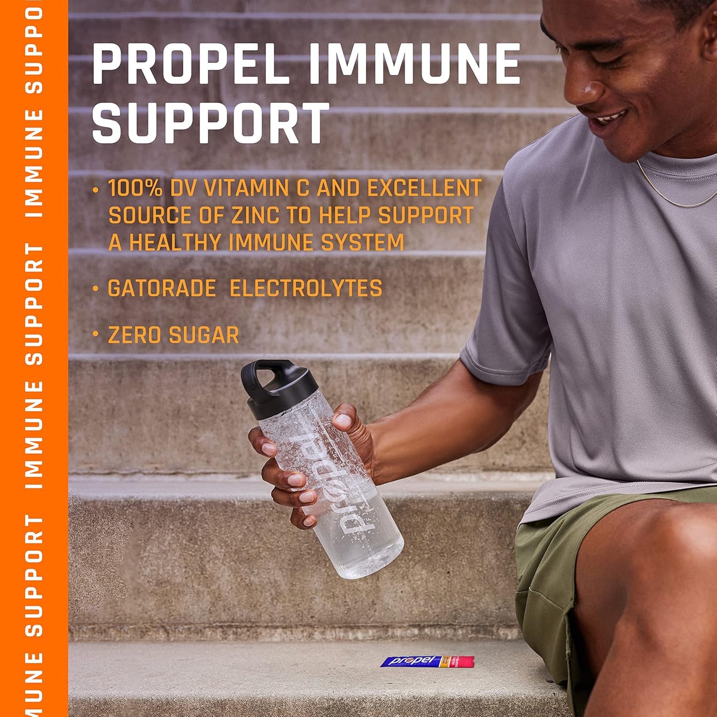 12 Packs of Propel Immune Support Powder Packets - Orange Raspberry Flavor - 10 Count Each - Vitamin C + Zinc Boost