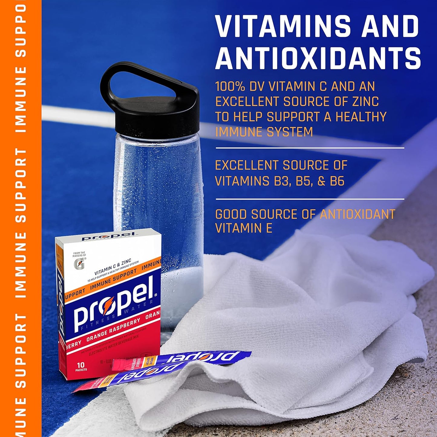 12 Packs of Propel Immune Support Powder Packets - Orange Raspberry Flavor - 10 Count Each - Vitamin C + Zinc Boost