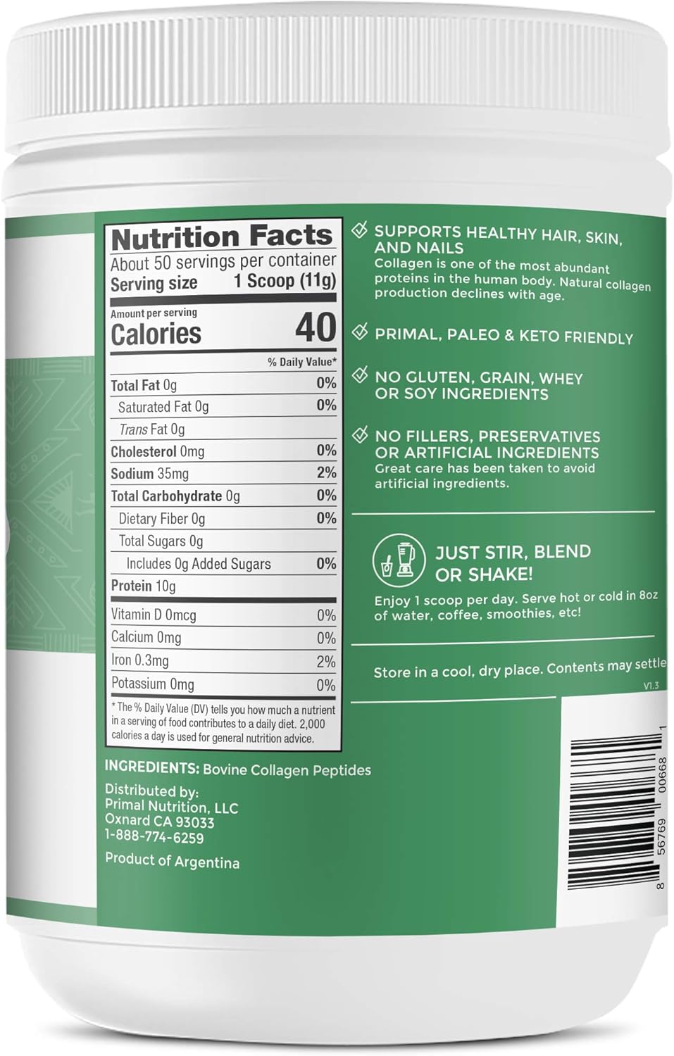 1.2 Pounds Primal Kitchen Unflavored Collagen Peptides Powder