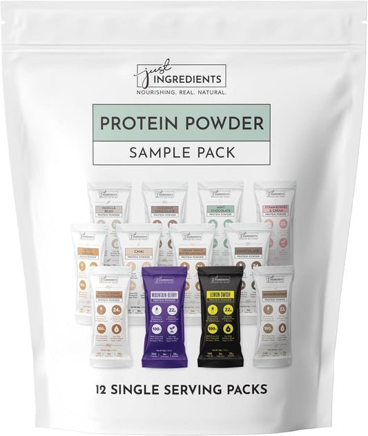 12 Servings JUST Ingredients Variety Pack Protein Powder | Grass-Fed Whey | Non-GMO, Gluten-Free, No Artificial Flavors