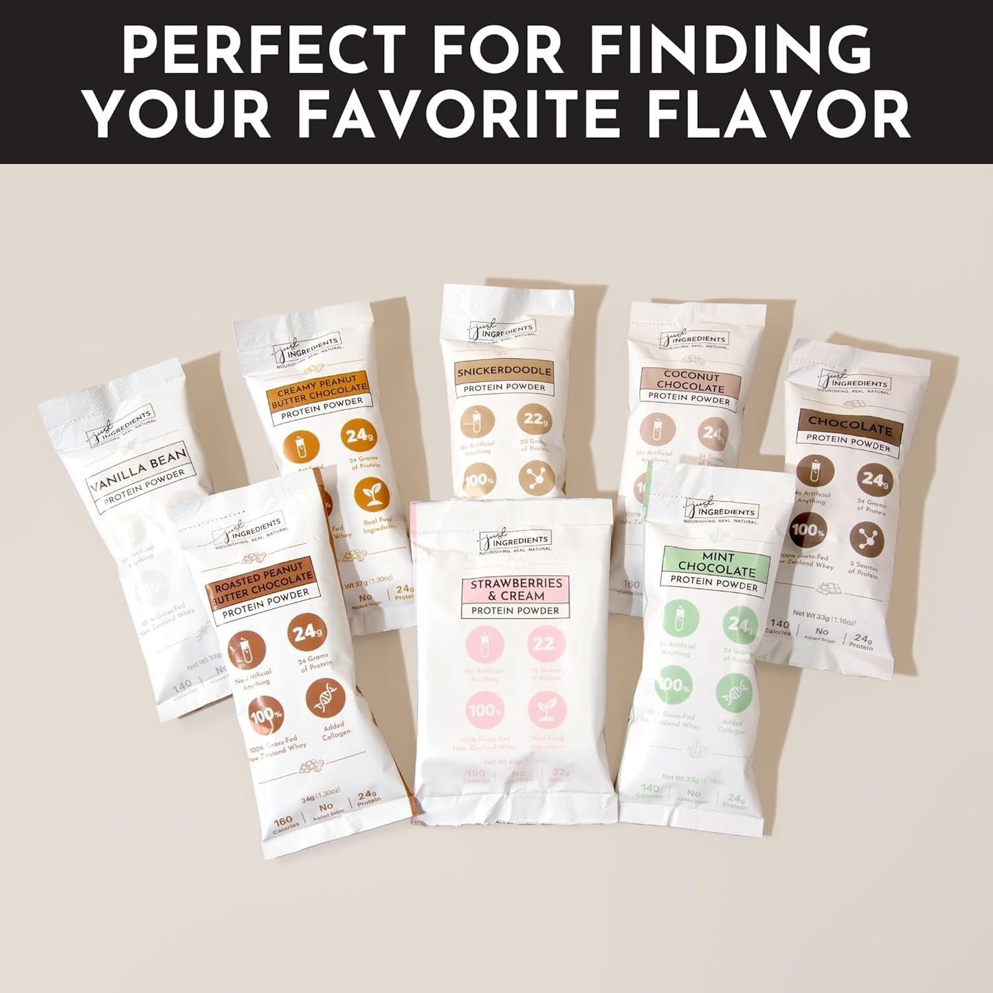 12 Servings JUST Ingredients Variety Pack Protein Powder | Grass-Fed Whey | Non-GMO, Gluten-Free, No Artificial Flavors
