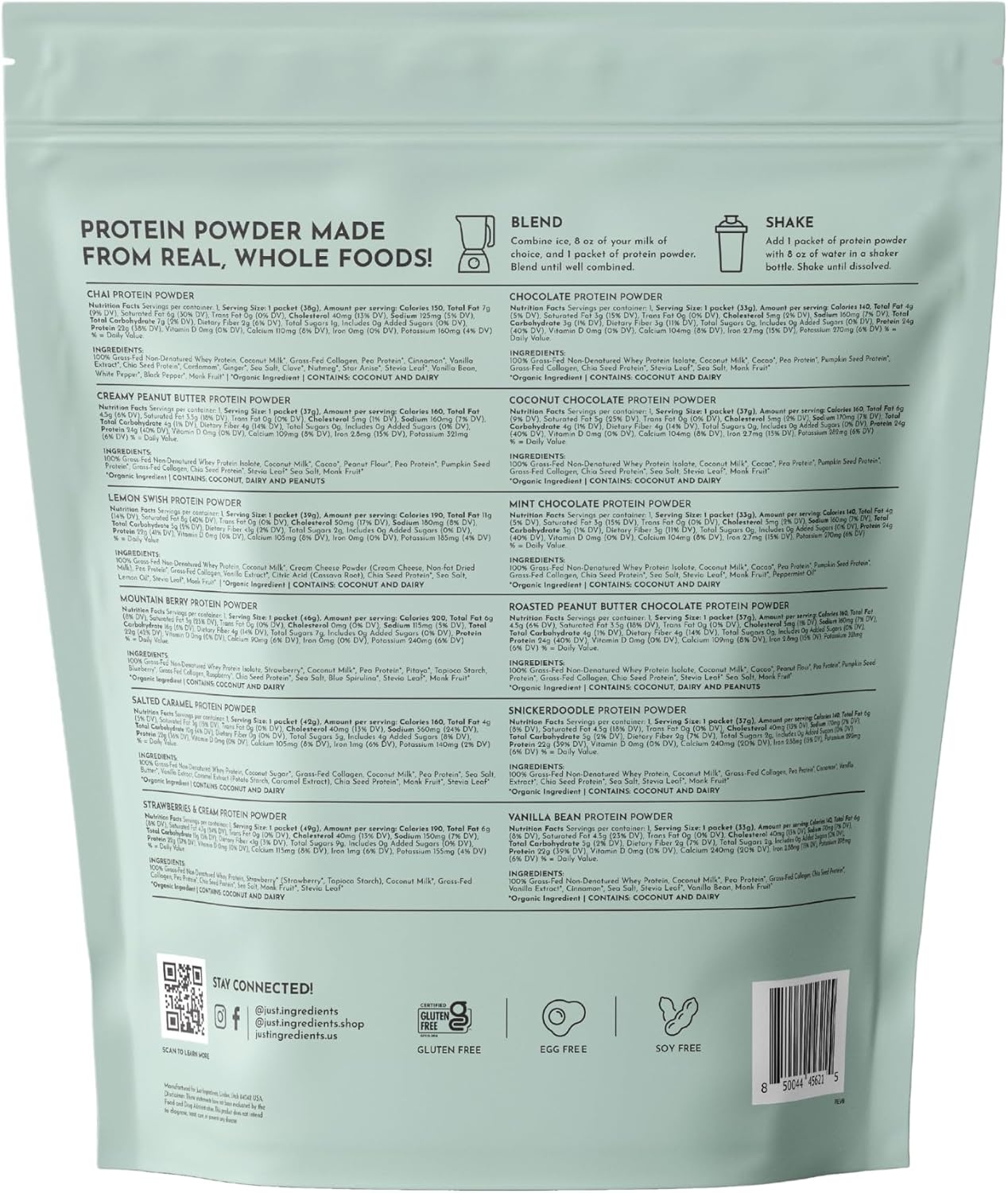 12 Servings JUST Ingredients Variety Pack Protein Powder | Grass-Fed Whey | Non-GMO, Gluten-Free, No Artificial Flavors