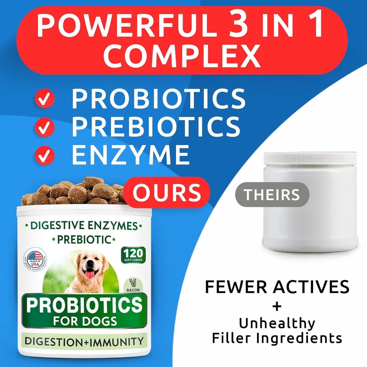 120 + 180 Chews Bundle: Omega 3 & Probiotics for Dogs - Itch & Upset Stomach Relief - EPA & DHA Fatty Acids + Enzymes + Prebiotics - Joint Health & Digestion - Made in USA
