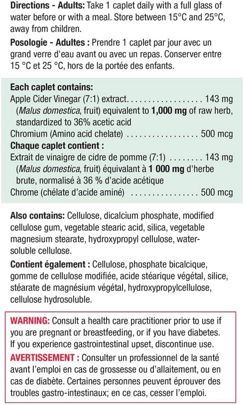 120 Caplets of Jamieson Apple Cider Vinegar & Chromium Supplement