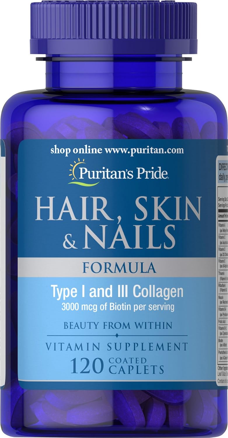 120 Caplets of Puritan's Pride Hair, Skin & Nails Formula for Healthy Hair, Skin, and Nails