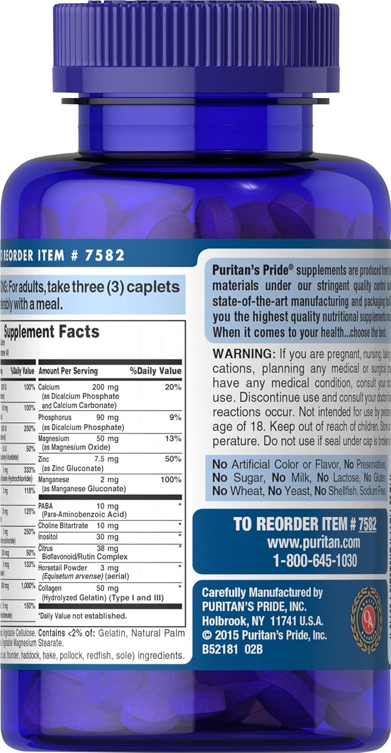 120 Caplets of Puritan's Pride Hair, Skin & Nails Formula for Healthy Hair, Skin, and Nails